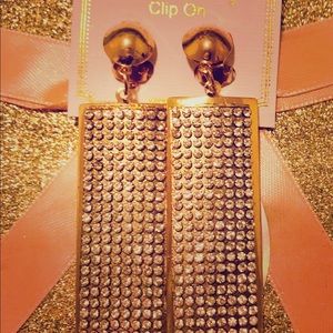 Rectangle Dangling Gold Studded Costume Earrings